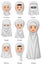 Types of Islamic traditional veils of female in cartoon style