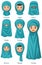 Types of Islamic traditional veils of female in cartoon style