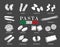Types Italian pasta glyph white on black