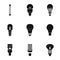 Types of lamps icons set, simple style