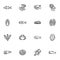 Types of seafood line icons set