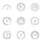 Types of speedometers icons set, outline style