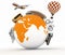 Types of transport on a globe. Concept of international tourism.