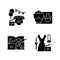 Types of video black glyph icons set on white space