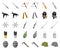 Types of weapons cartoon,monochrom icons in set collection for design.Firearms and bladed weapons vector symbol stock