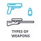 Types of weapons thin line icon, sign, symbol, illustation, linear concept, vector