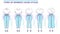 Types of Women`s blue Jeans styles: straight, mom, slouchy, paper bag, culottes. Vector illustration