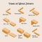 Types of wood joints and joinery. Industrial vector