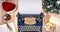 Typewriter Christmas Background with empty white paper