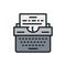 Typewriter prints text on sheet flat color icon.