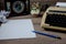 Typewriter retro desktop with paper