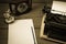 Typewriter retro desktop with paper,filter effect