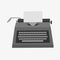 typewriter with share your story text on a paper list. Isolated white