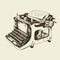 Typewriter vintage vector illustration, hand drawn sketch in engraving style