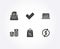 Typewriter, Web analytics and Currency icons. Tick, Shopping bag and Usd exchange signs.