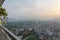 Typical aerial view Hanoi cityscape from balcony of high-rise apartment with a hanging basket.