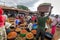 Typical African market in Uganda with fruit and vegetables for sale