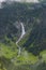 Typical alpine landscape with waterfalls , Swiss Alps near Klausenstrasse, Spiringen, Canton of Uri,