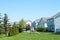 A typical American backyard with child playground