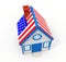 Typical American house. Roof in the form of the American flag. 3D illustration.