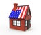 Typical American house. Roof in the form of the American flag. 3D illustration.