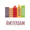 Typical Amsterdam buildings colored with bright colors. Vector illustration in a flat style.