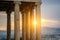 Typical ancient greek colonnade, sunset time