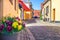 Typical architectural street scene from the small Swedish city Ystad in south Sweden