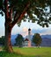 Typical Baroque Bavarian Pilgrimage Church in the Warm Light of the Setting Sun