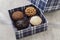 Typical brazilian brigadeiros, various flavors in an open gift box