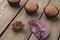 Typical brazilian brigadeiros, various flavors over wooden table