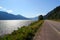 Typical Canada: Skeena River leads through beautiful mountain scenery / Road next to the River / British Columbia