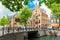 Typical canal side cityscape of Amsterdam