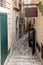 Typical cobbled stairs in a side street alleyway iin the Sassi di Matera