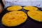 Typical Colombian food `arepa asada` Colombian cuisine made from ground corn and white cheese, another version of the typical