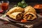 Typical Colombian food fried empanadas with sauce