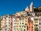 Typical colored houses in the seafront of Portovenere, small village in Liguria northern Italy; it is called `la palazzata`