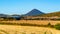 Typical cone hill of Milesovka Mountain. Landscape of Ceske Stredohori, Central Bohemian Highlands, Czech Republic