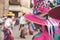 Typical costumes celebrate in honor of the Virgin of Carmen, in the plaza of Cusco, July 22, 2023, Peru