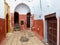 Typical courtyard in Medina of Rabat with its red painted walls. Morocco.