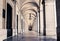 typical covered walkway, the portico of placa do comercio, lisbon