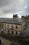 Typical English housing block underneath cloudy sky in Glasgow, Scotland