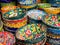 Typical ethnic porcelain bowls on sales with floral and ornamentic pattern. Traditional styled souvenir from Turkey