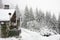 Typical farm under snow in Vosges mountain, France