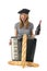 Typical French girl with accordion, bread and wine