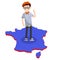 Typical Frenchman. man in blue striped t-shirt on map