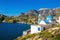 Typical for Greece white church with azure-blue dome