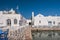 Typical Greek taverna tables in picturesque Naoussa town