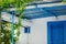 Typical greek white and blue courtyard