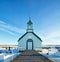 Typical green colored wooden church, Iceland in winter